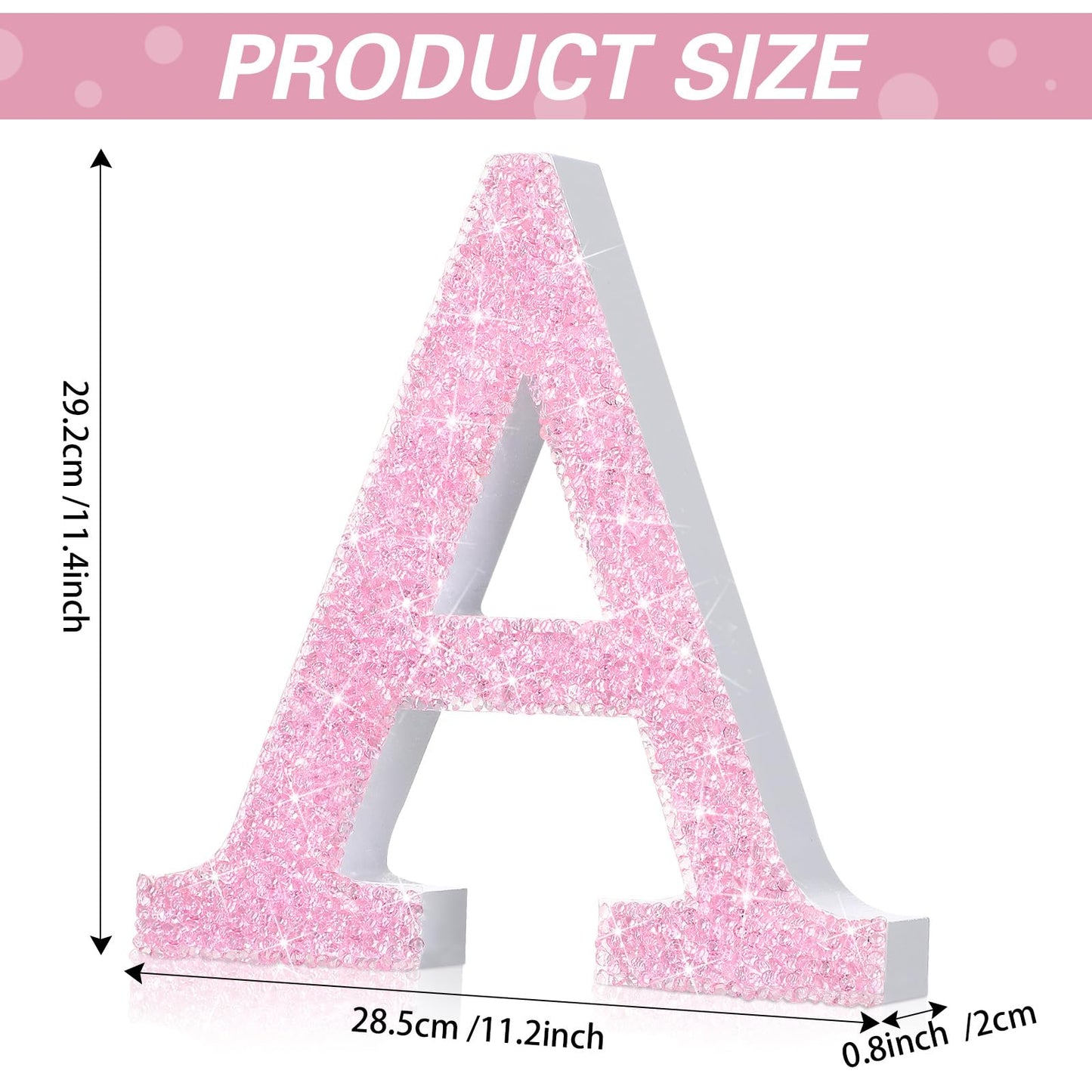 Qunclay Pink Crystal Diamond Letter Wall Decor, Glitter Wooden Bling
