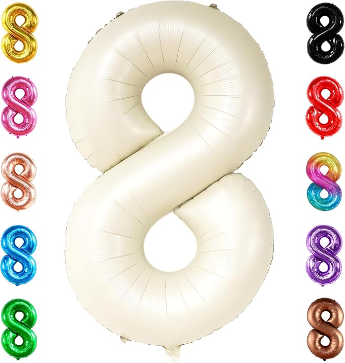 KatchOn, Giant Cream White Number 8 Balloon - 40 Inch | 8th Birthday