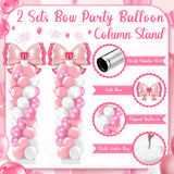 Kasyat 2 Sets Pink Bow Balloon Column Stand Kit with 2 Pink Bow Foil