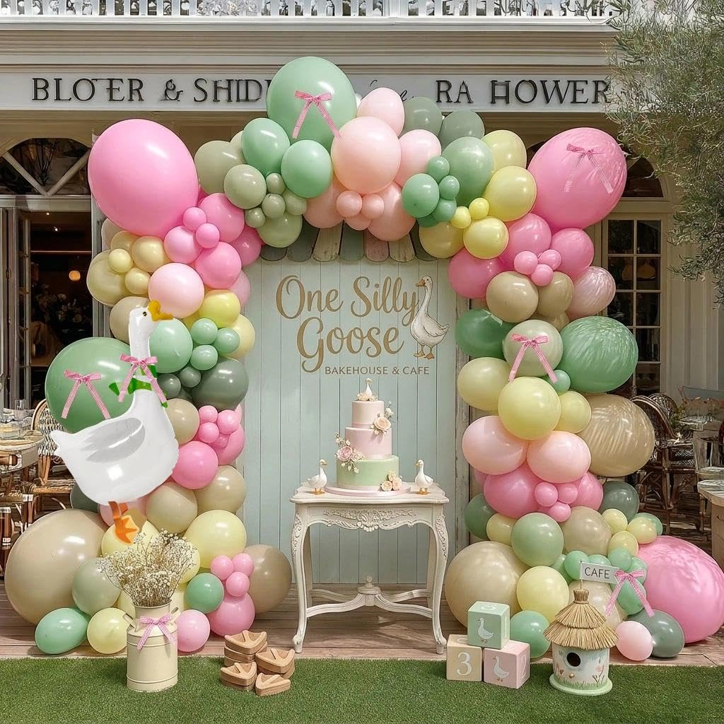 One Silly Goose Balloon Arch with Bow and Goose Balloon, Double