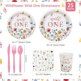 Wild and Onederful 1st Birthday Girl Plates Set 25 Guests Spring
