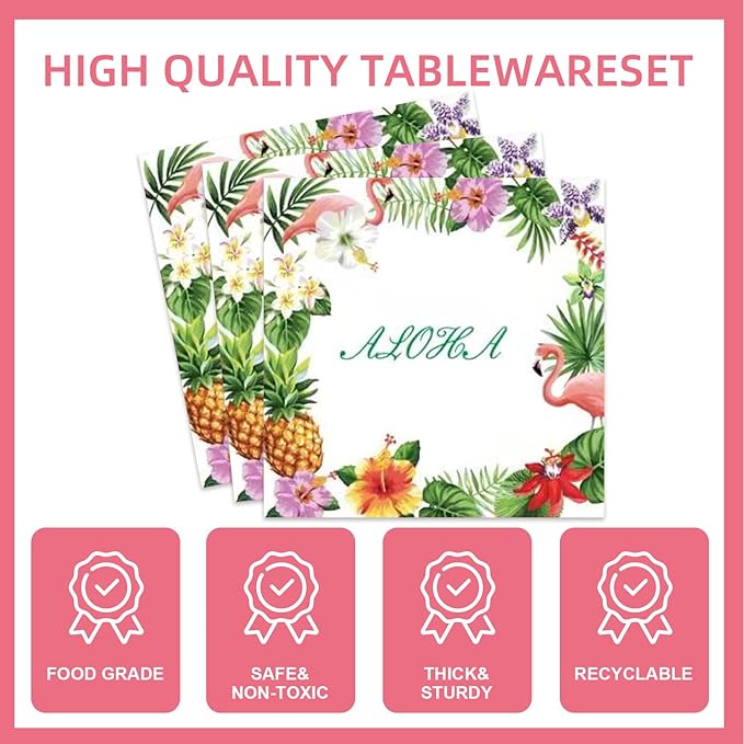 167Pcs Hawaiian Aloha Party Decorations Flamingo Party Plates