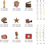 Movie Night Hanging Swirl Set Party Decorations 48 Pcs Hollywood