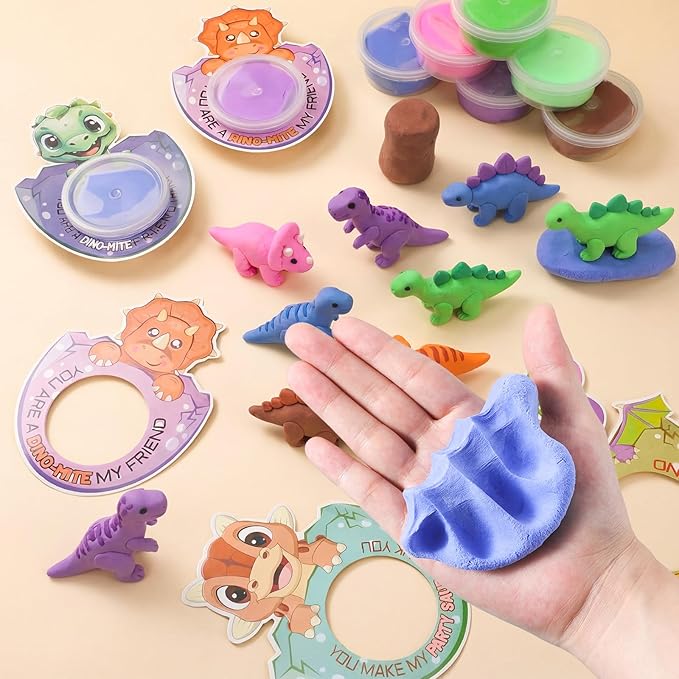 24 Set Dinosaur Party Favors for Kids Air Dry Modeling Clay DIY