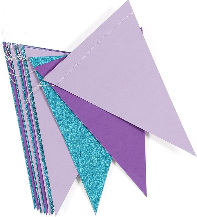 Mermaid Party Decorations Pennant Banner 2 Pack Glitter Purple Blue