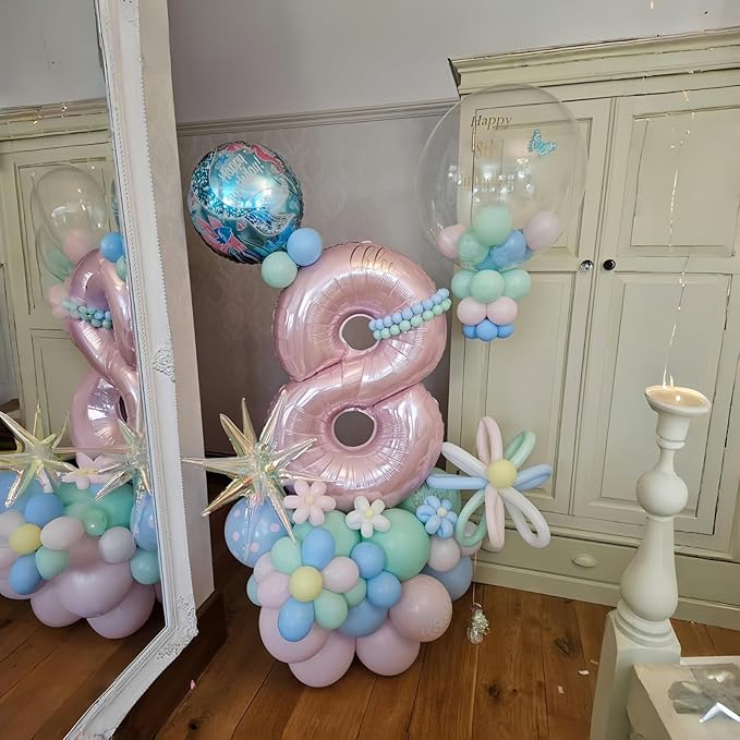 Pastel Pink 8 Balloons, 40" Giant Helium Foil Number 0-9 Light Pink