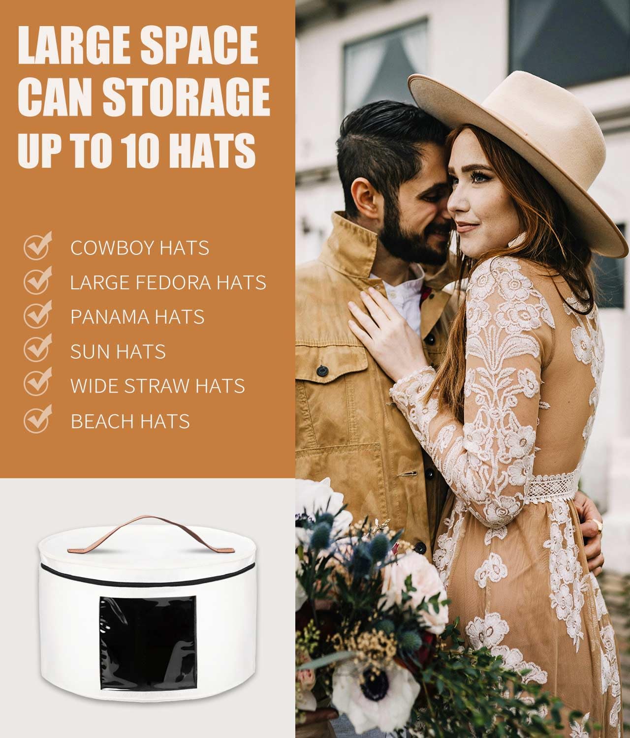 PANGTON Hat Box, Travel Hat Storage Box, Foldable Space-saving Hats