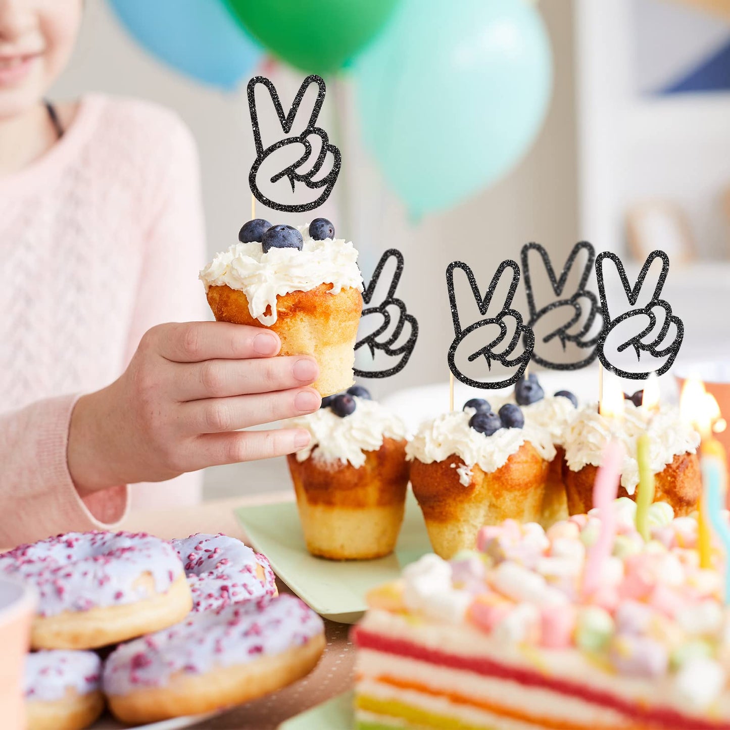 Spakon 24 Pcs Peace Sign Cupcake Toppers Glitter Peacekeeper Cupcake