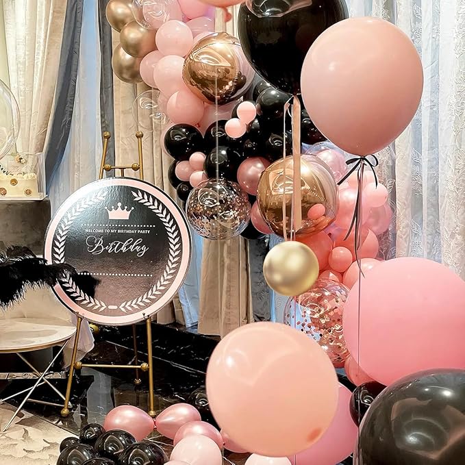 Black Pink and Gold Balloon Garland Arch Kit 156 Pastel Pink Matte