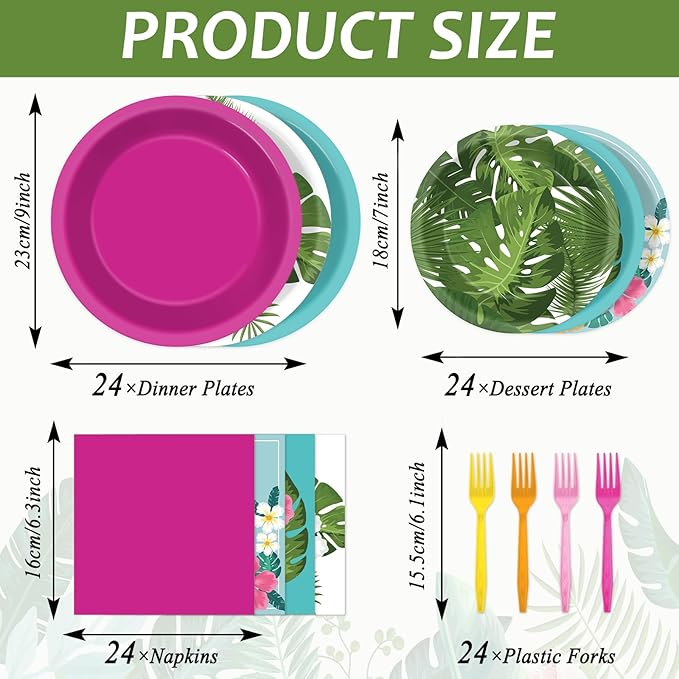 96 Pcs Hawaiian Party Decorations Hibiscus Paper Plates Napkins