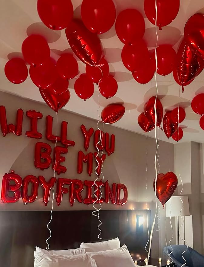 Red Will You Be My Girlfriend Balloons Set Valentines Day Balloon