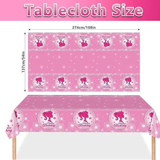 194 Pcs Pink Princess Party Supplies Kit for 24 Guests Disposable