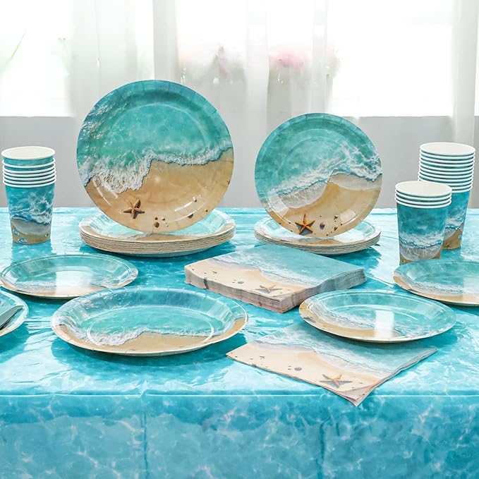 Beach Party Decorations Set for 24 Disposable Paper Plates and