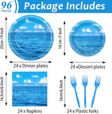 96Pcs Summer Ocean Plates and Napkins Under the Sea Bubbles Blue Sky