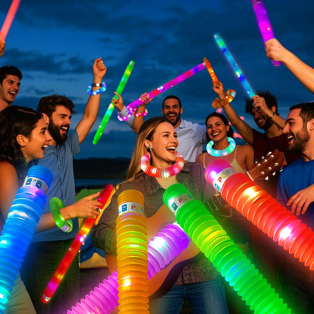 OceanWings 24PC Lights up Pop Tube Set for Kids Adults,Glow Sticks