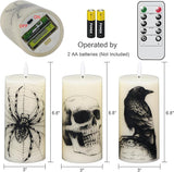 Halloween Flickering Candles Remote with Skull Spider Web Crow Raven