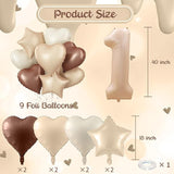 40 Inch Number 1 Balloon Decor, Cream Brown Foil Neutral Heart 1