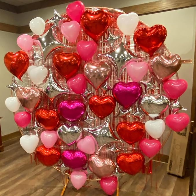 Hot Pink Foil Heart Balloons, 12 Pcs 18 Inch Mylar Heart Shaped Pink