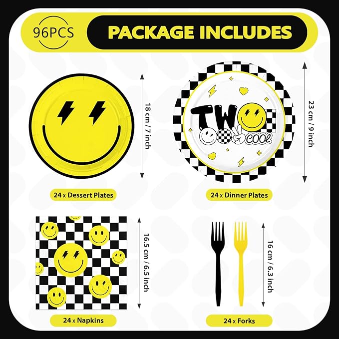 96 Pcs Two Cool Dude Birthday Party Decorations 350 GSM 2nd Birthday