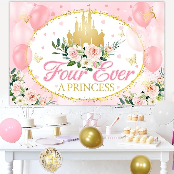 Four Ever a Princess Birthday Decorations Pink Gold Balloon Garland