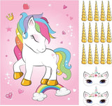 ASTARON Pin The Horn on The Unicorn Birthday Party Game with 30 Horns