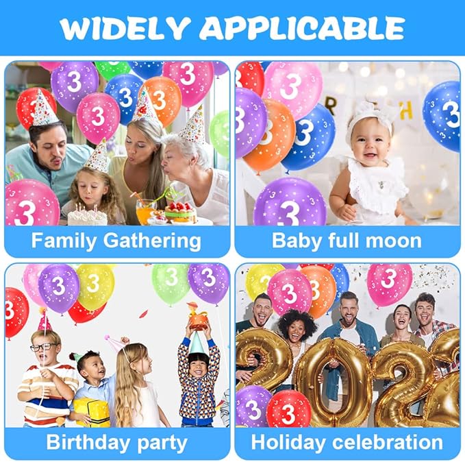 Ainiv 3rd Birthday Balloons 18PCS, 12inch Numbers Printed Latex Party