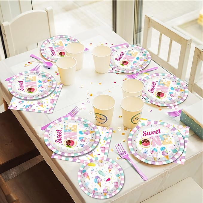 96Pcs Sweet One Ice Cream 1st Birthday Party Paper Plates and