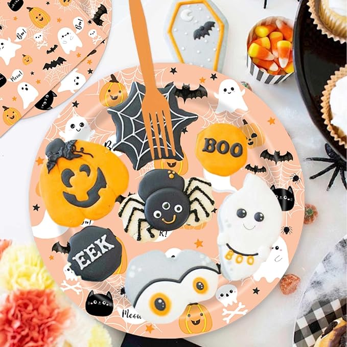 96 Pcs Halloween Plates and Napkins Ghost Spooktacular Halloween