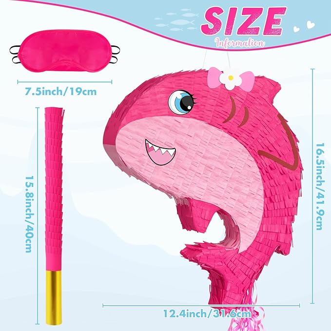 WERNNSAI Pink Shark Piñata - Girl Shark Party Piñata Game Ocean