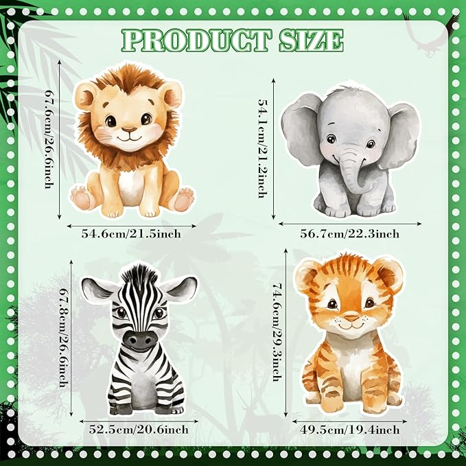 4 Pcs Large 24 x 32 Safari Animals Cardboard Cutouts Wildlife Jungle