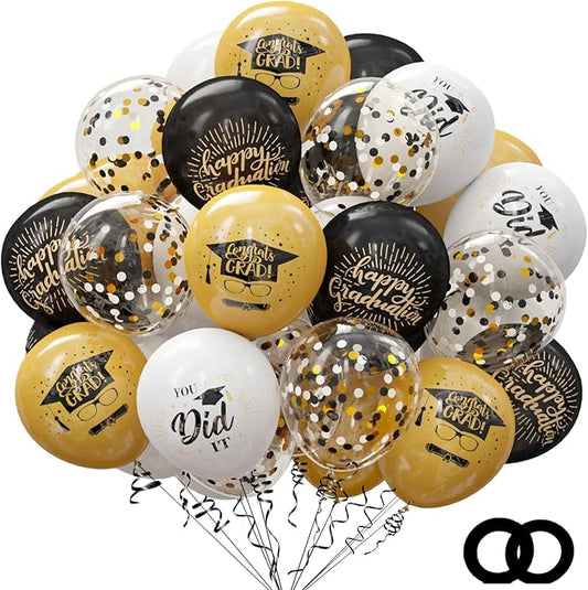 75 Pack Graduation Party Decorations Balloons Set - 12 Inch Black