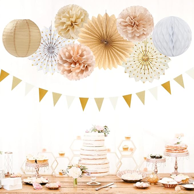 Beige Champagne Gold White Peach Boho Party Decorations 20pcs