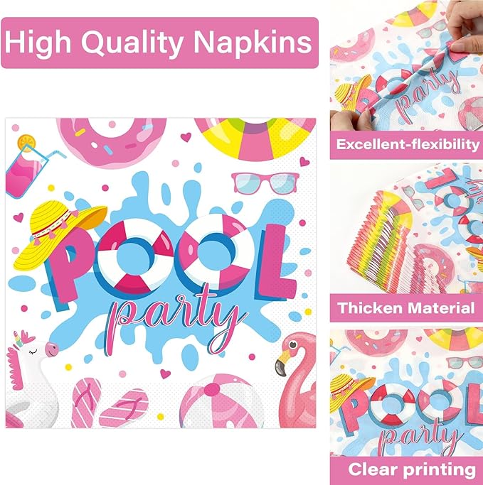 100 Pcs Swimming Pool Party Plates and Napkins Set Summer Pool Party