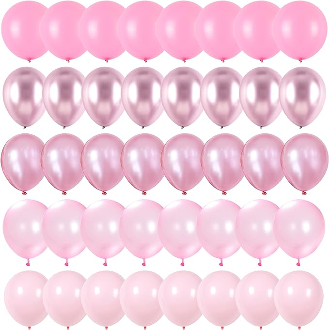 Pink Balloons Set, 60 Packs 12 Inch Metallic Chrome Pink Pearl