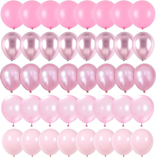 Pink Balloons Set, 60 Packs 12 Inch Metallic Chrome Pink Pearl
