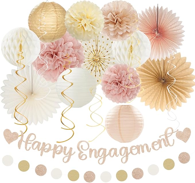 Champagne Gold Fall Boho Happy Engagement Party Decorations 21pcs