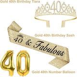 40th Birthday Decorations Women Gold with Sash and Tiara Cake Topper