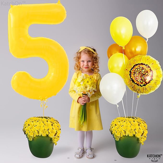 KatchOn, Yellow Number 5 Balloon - Giant, 40 Inch | Yellow 5 Balloon,