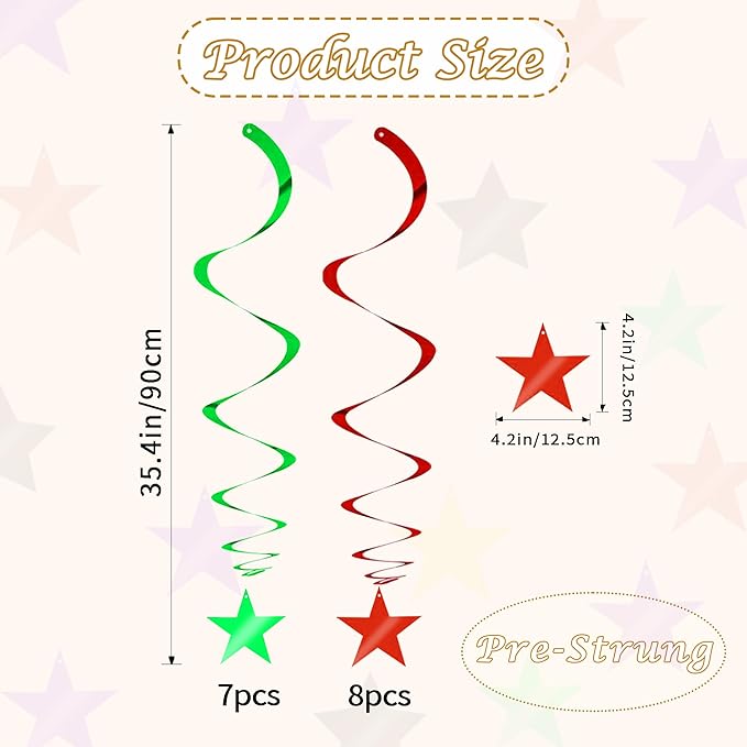 BEISHIDA Red Green Star Hanging Swirl Christmas Decorations Ceiling