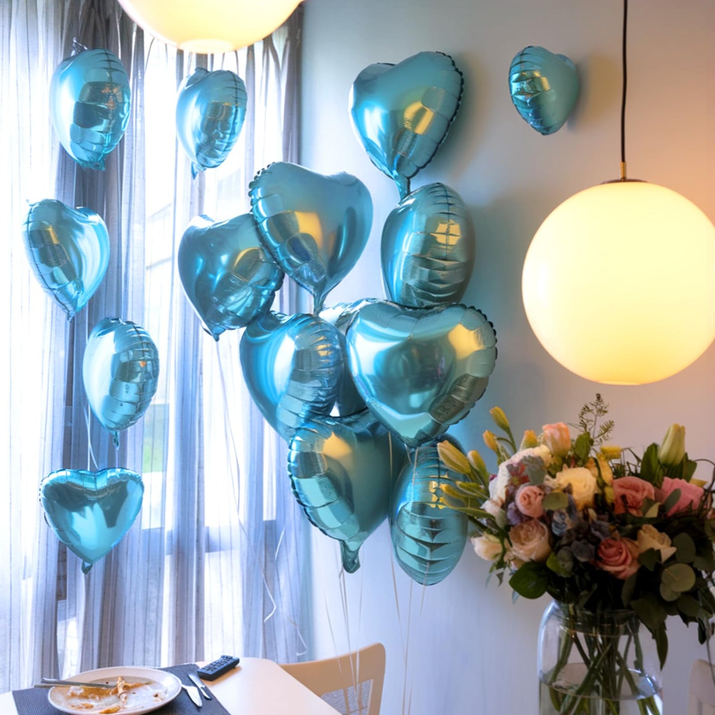 Blue Heart Balloons, 19PCS Light Blue Heart Shape Balloons, 18Inch
