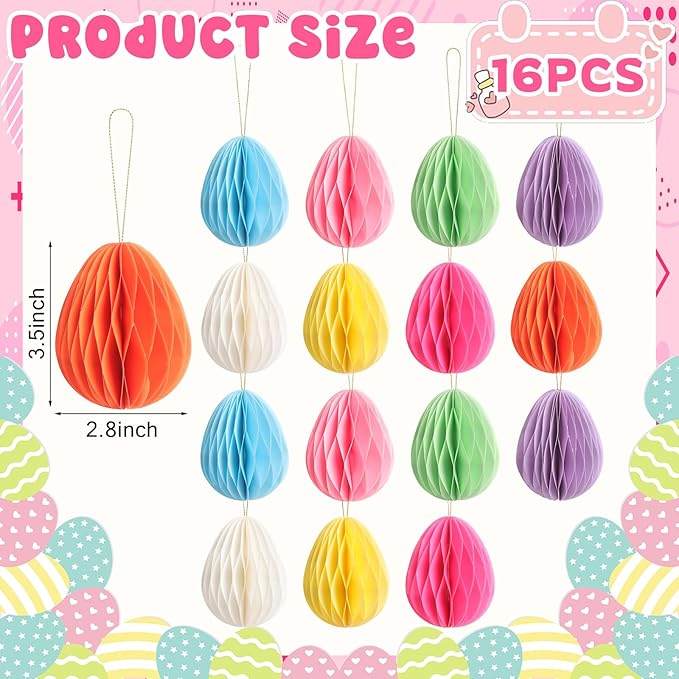 16 Pcs Easter Decorations Eggs Hanging Ornaments Paper