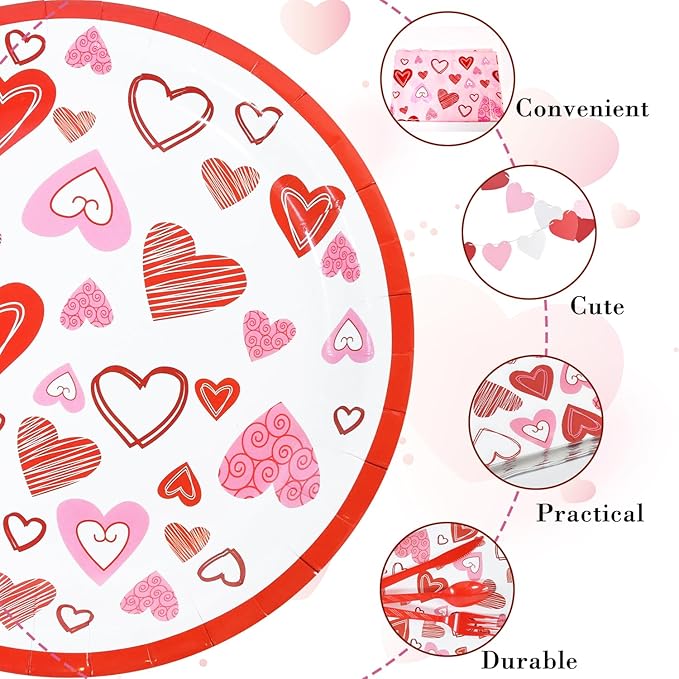 Valentine's Day Disposable Party Tableware 177pcs for 25 Guests