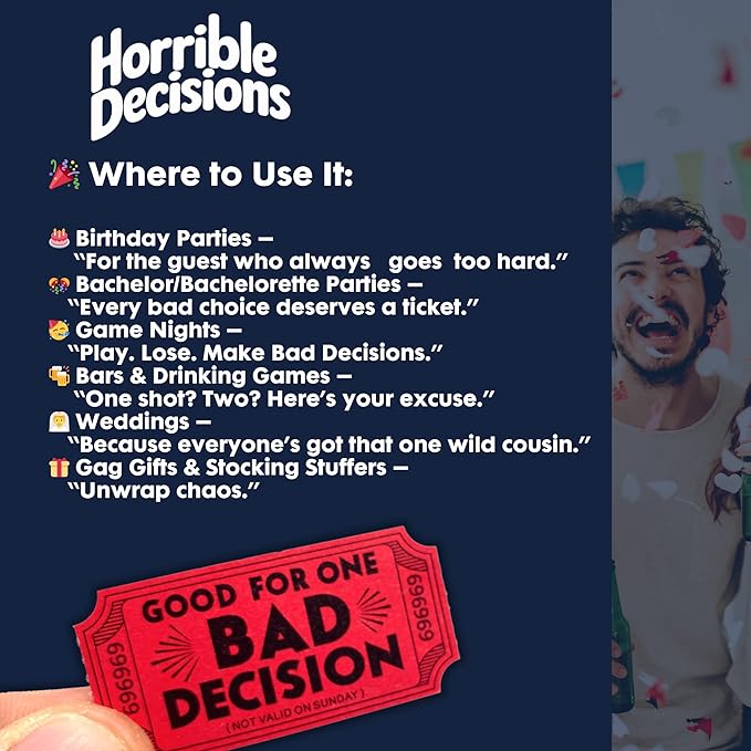 Bad Decision Tickets – Funny Gag Gift & Party Icebreaker | 1000 Red