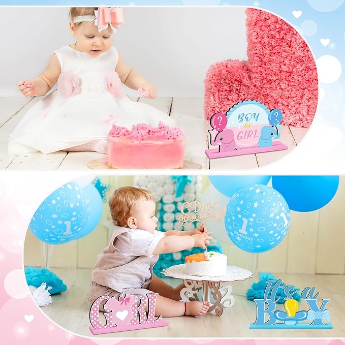 6 Pcs Baby Gender Reveal Centerpieces Table Wooden Decorations Blue