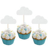24 Pack White Cloud Cupcake Toppers Glitter Cloud Cupcake Picks Baby