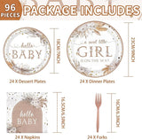 96pcs Boho Baby Shower Party Decorations Boho Hello Baby Girl Pink