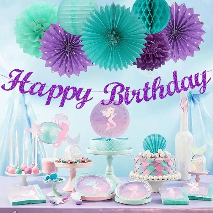 Teal purple Lavender Girl Mermaid birthday Party decorations 21pcs