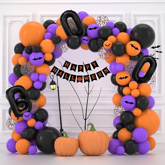 Halloween Balloon Garland Kit 132PCS Black Orange Purple Confetti