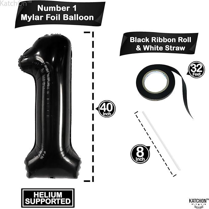 KatchOn, Large Black Number 1 Balloon - 40 Inch | Mylar Foil Balloon