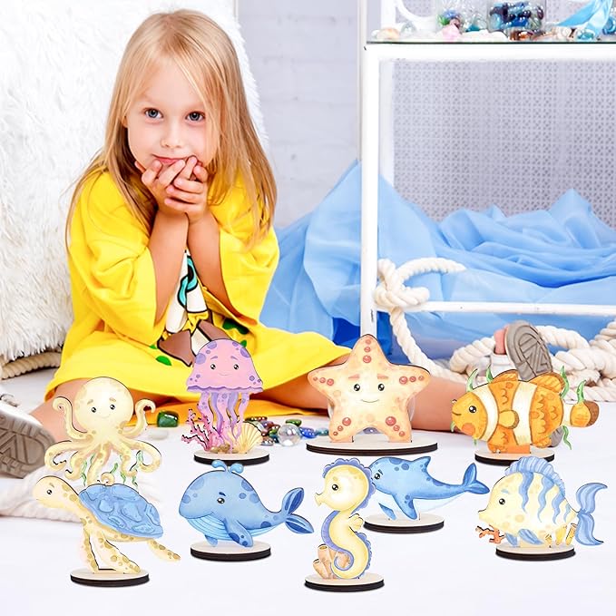 Under The Sea Party Decorations 9PCS Sea Aniamls Wood Centerpieces